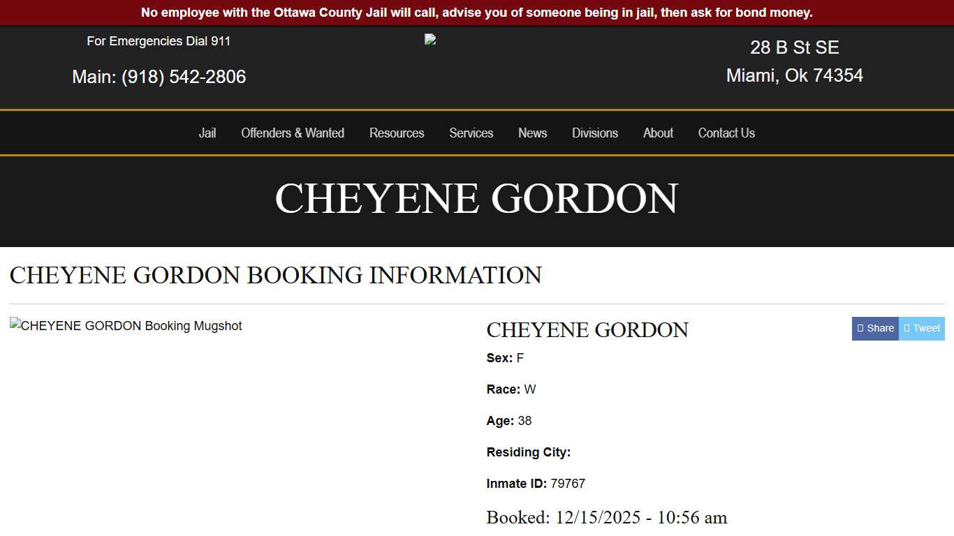 CHEYENE GORDON - Ottawa County Sheriff's Office